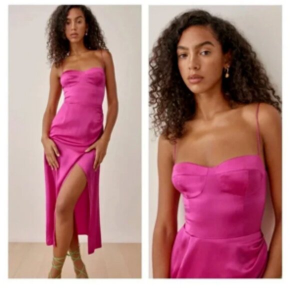 Reformation NWT Marguerite Silk Satin Midi Dress in Flambe NEW 2 - Picture 12 of 12
